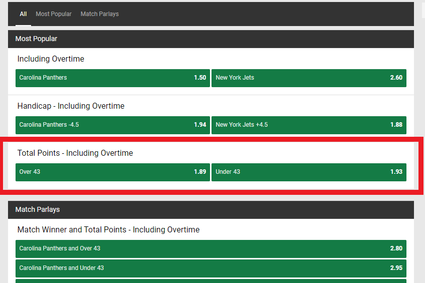 Totals Bet Carolina Panthers vs. New York Jets