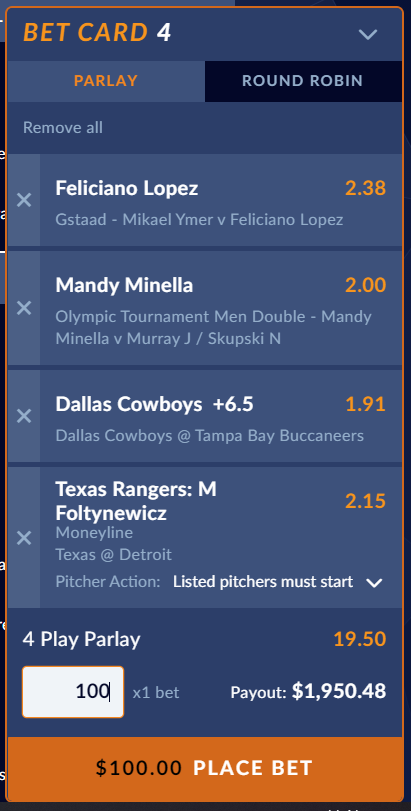 Sunday cross-sport parlay: 4-team multi-sport parlay at +1092 odds