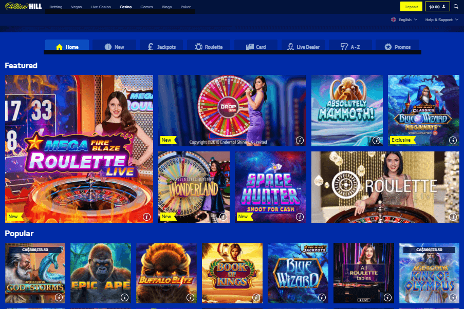 William Hill Online Casino Section