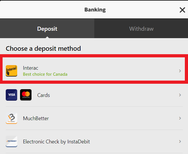 Betway choose Interac