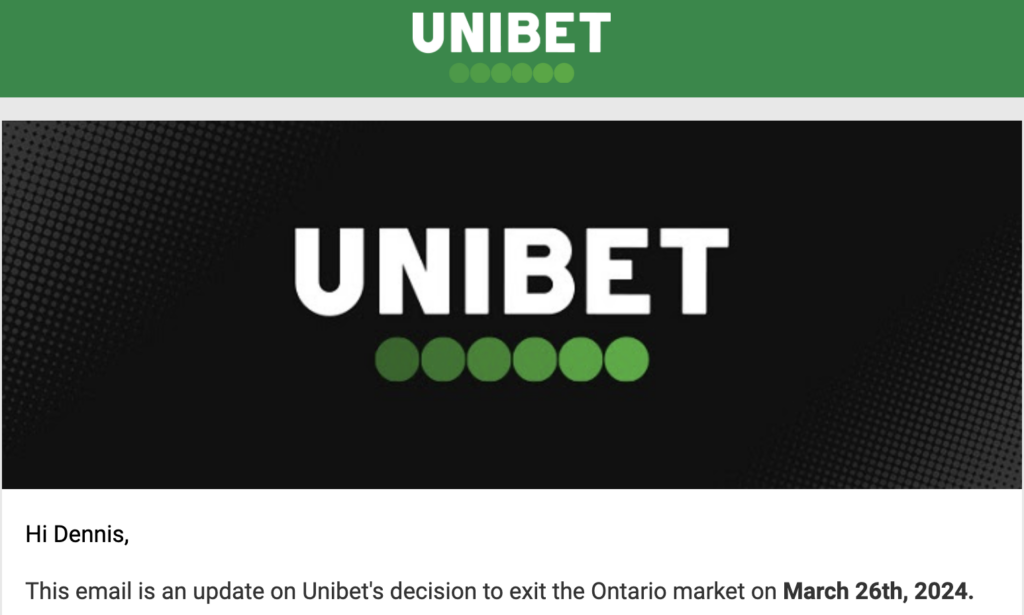 Unibet to officially exit Ontario on 26th March, 2024.