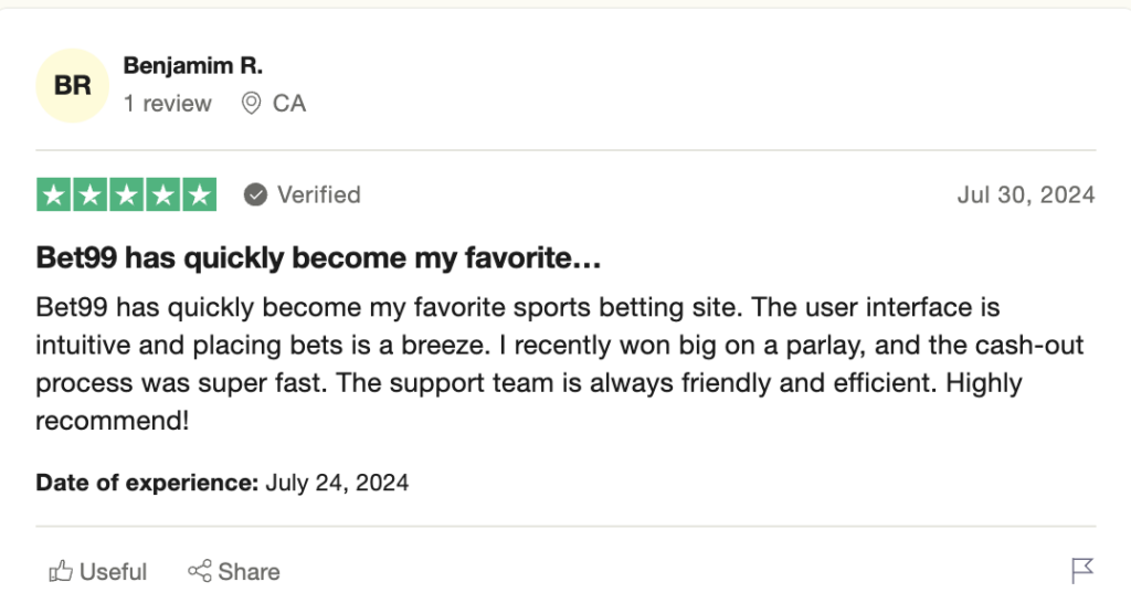 Bet99 Support Review by Benjamim on Trustpilot