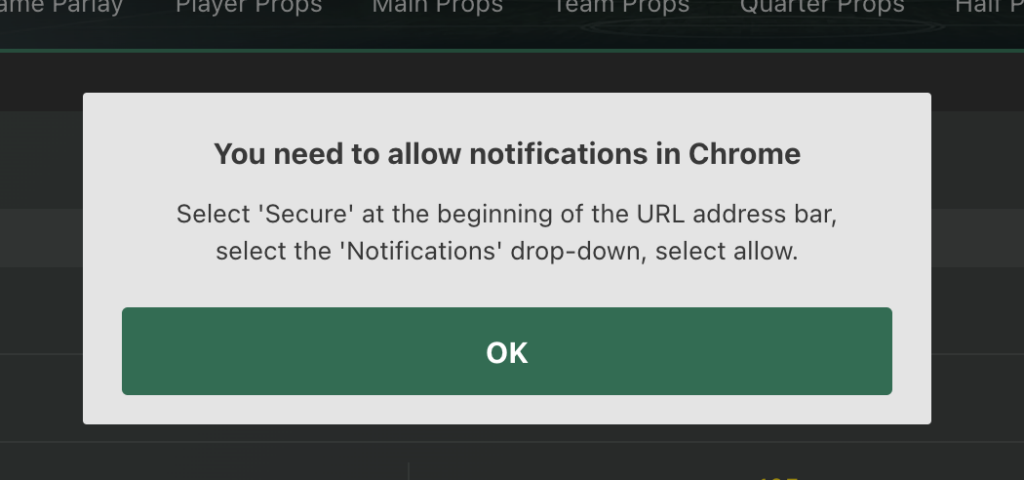 bet365 allow notification in Chrome pop-up