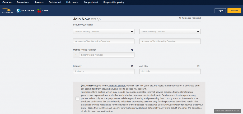 BetRivers Registration Step Three