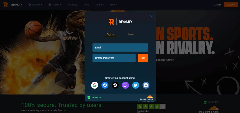 Signing Up at Rivalry - Email Address