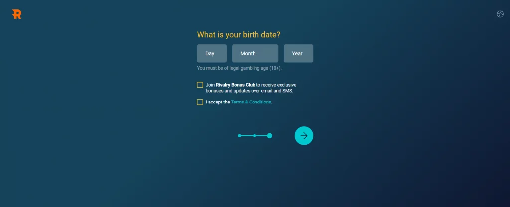 Signing Up at Rivalry - Add Your Birth Date