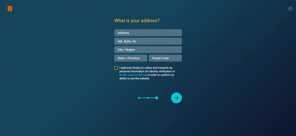 Signing Up at Rivalry - Add Your Address