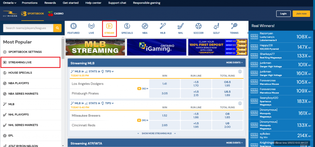 BetRivers Live Streaming