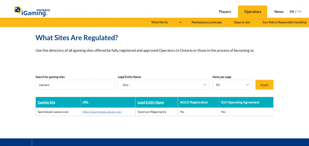 Caesars' iGO License