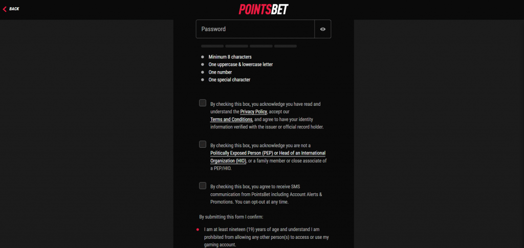 PointsBet Signup Step Two (part two)