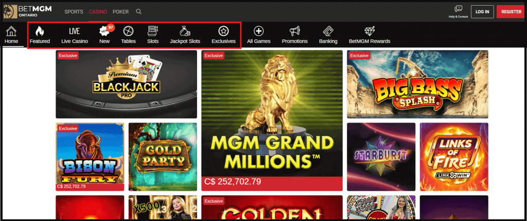 BetMGM Casino Options