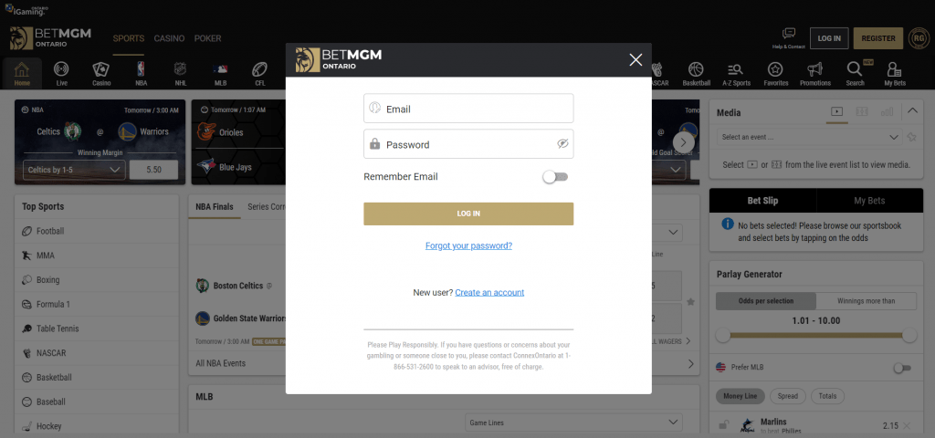 BetMGM create an account