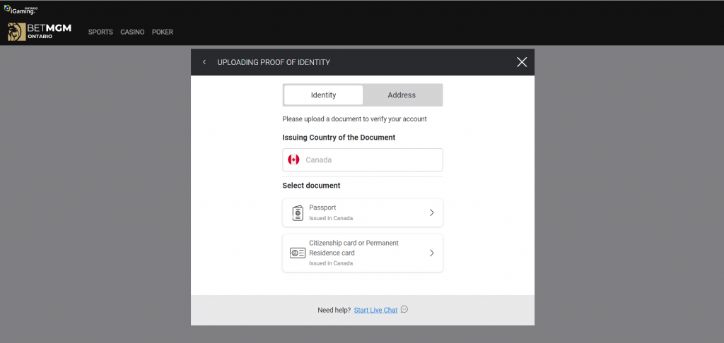 BetMGM Upload Proof of Identity - Document Verification