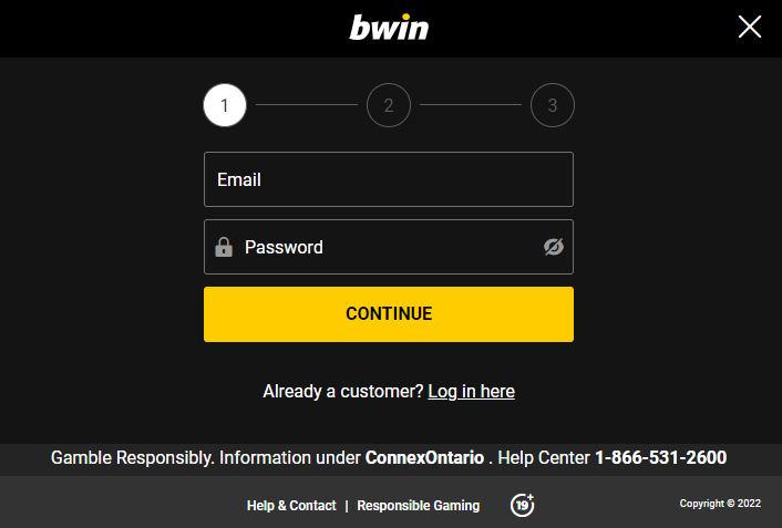 bwin sign up process, step 1