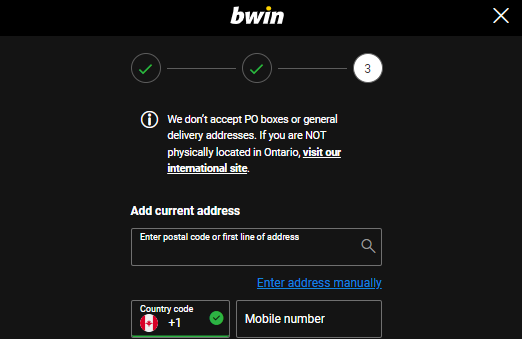 bwin sign up process, step 3