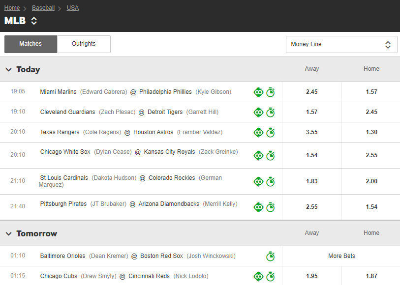 Betway MLB matches