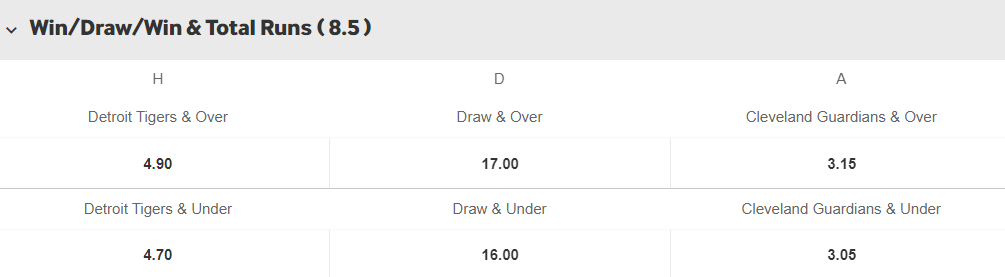 Betway win/draw/win + total runs