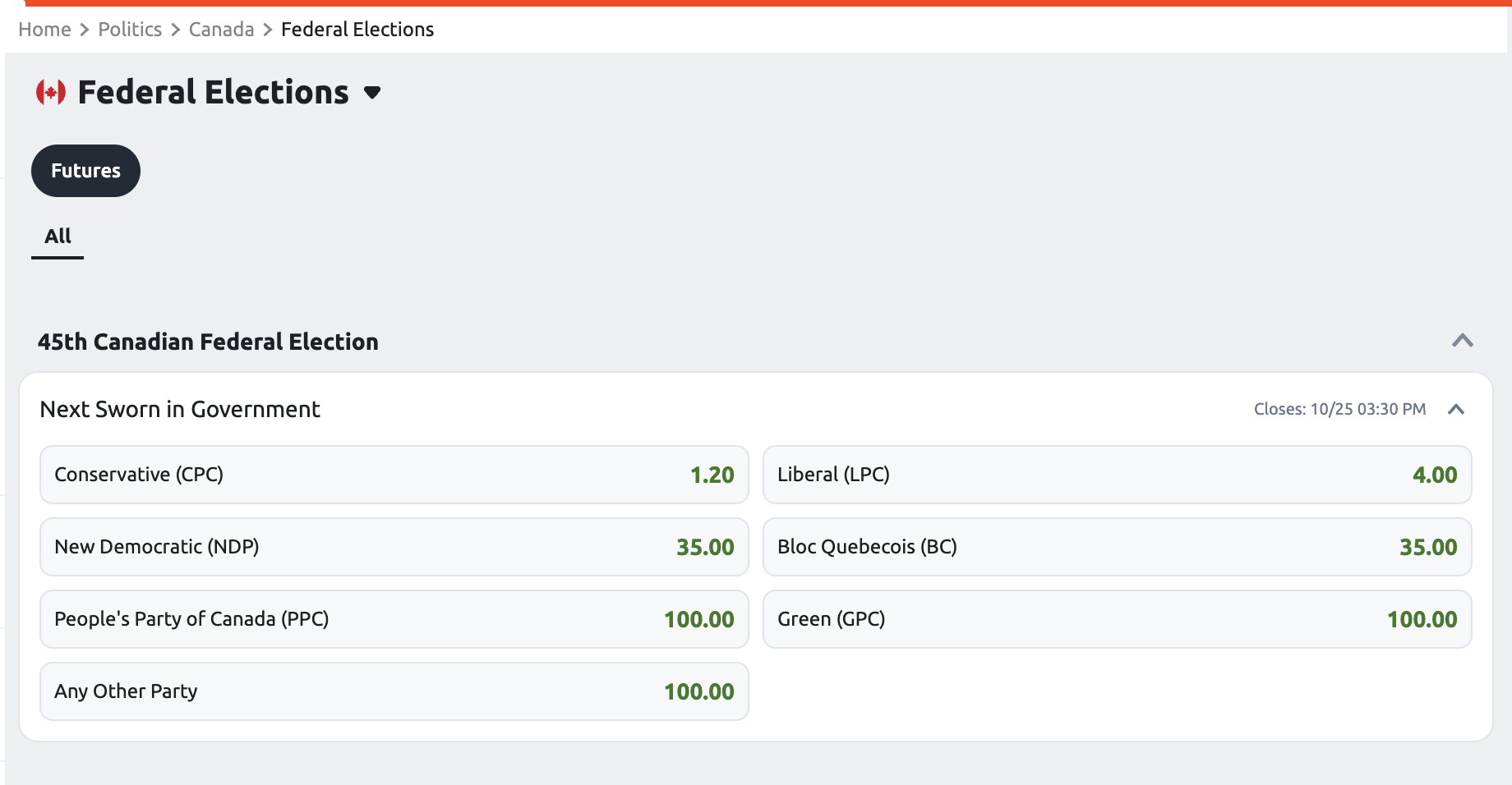 Betano gives you the option to bet on political events.