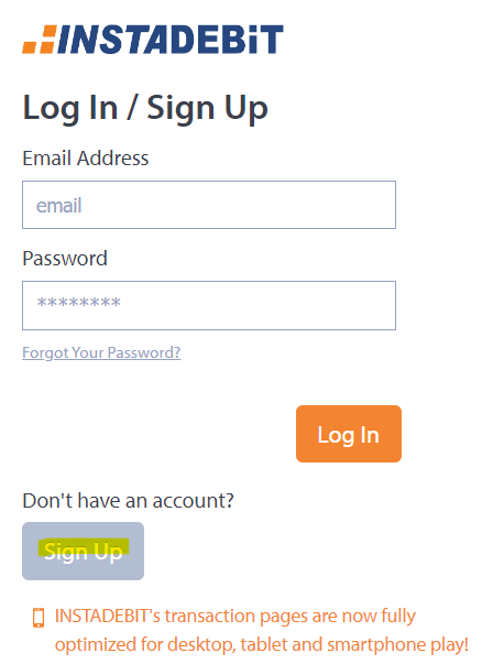 INSTADEBIT sign up 2