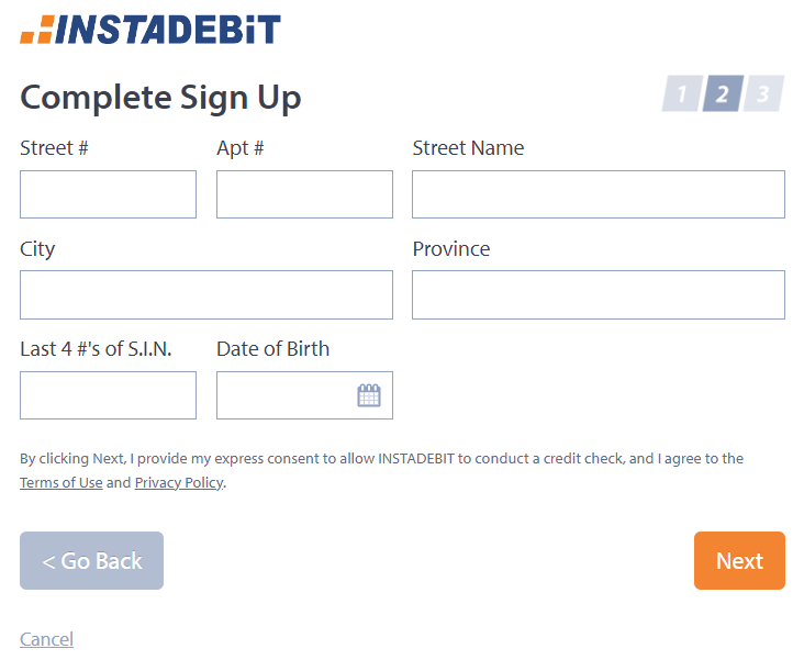 INSTADEBIT sign up 4