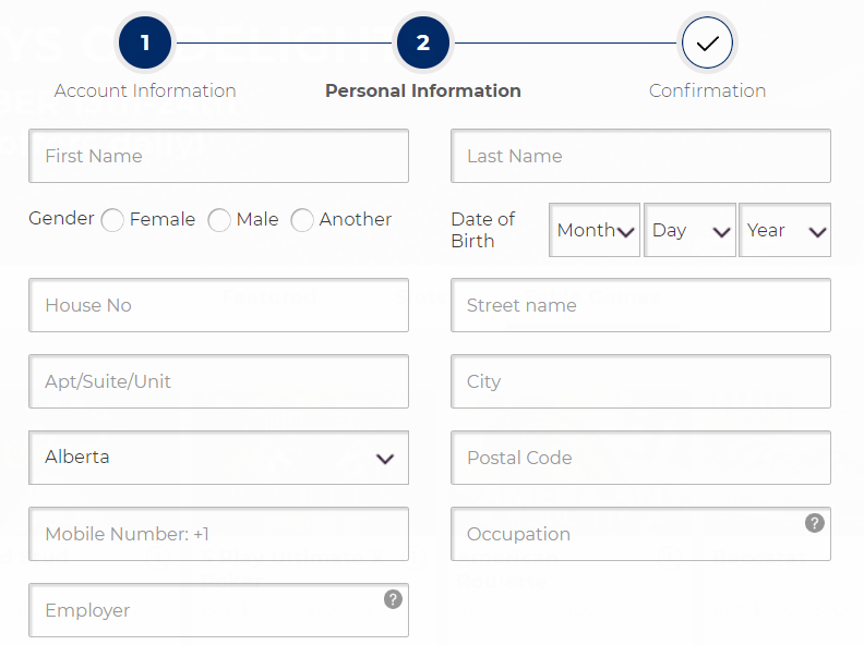 Play Alberta registration process — personal information