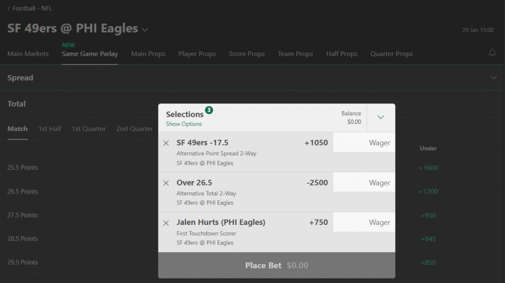 bet365 parlay bets for Super Bowl 2023