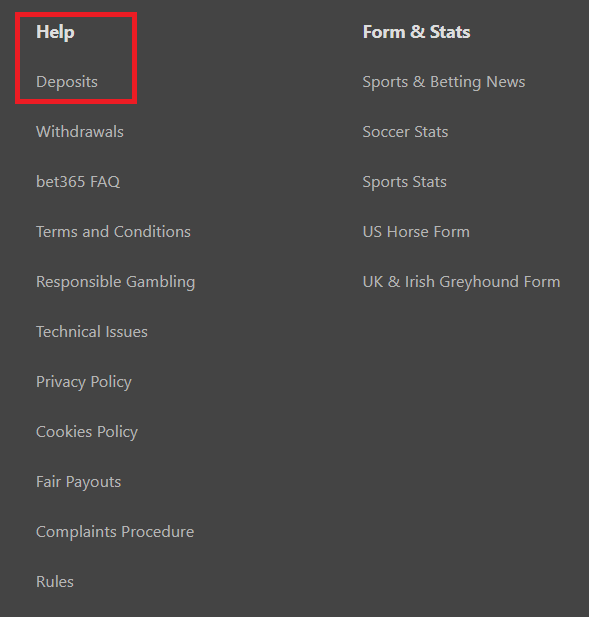 how to find bet365 deposit info