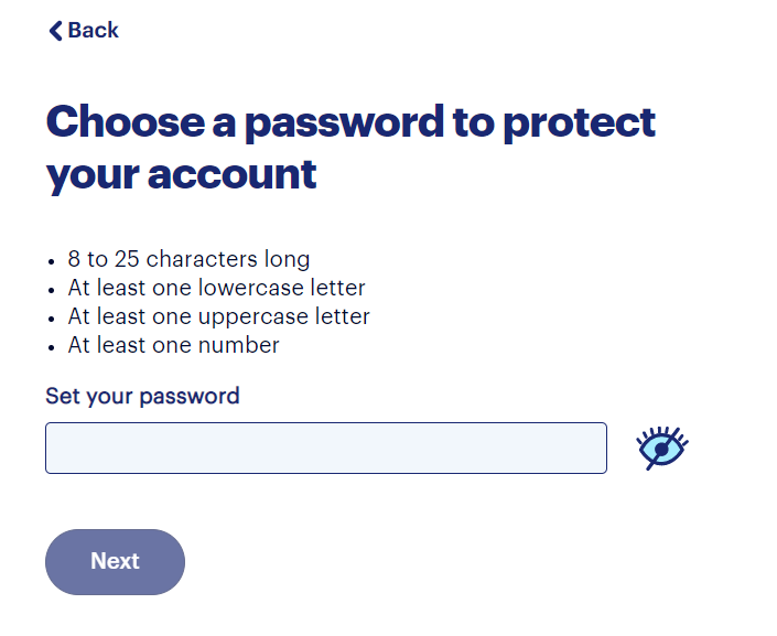 Choosing a password at Loto Quebec