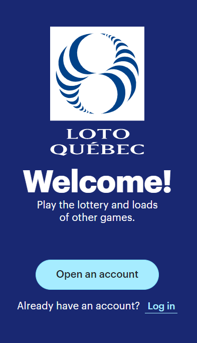 Loto Quebec: Open an account button
