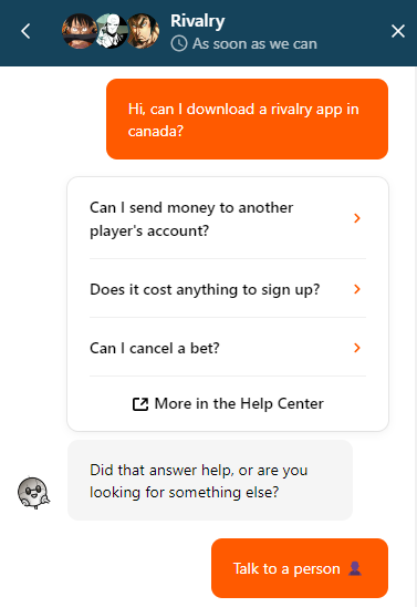 Conversation with Rivalry's chatbot