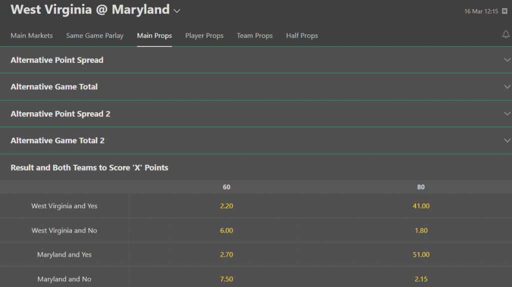 bet365 March Madness betting markets