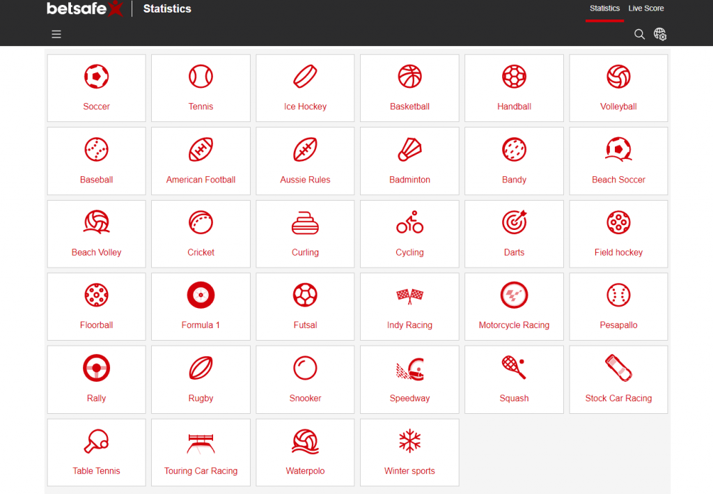 Statistics and live scores at Betsafe