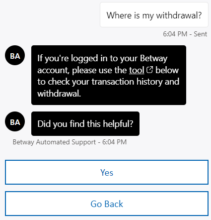Betway's automated chat