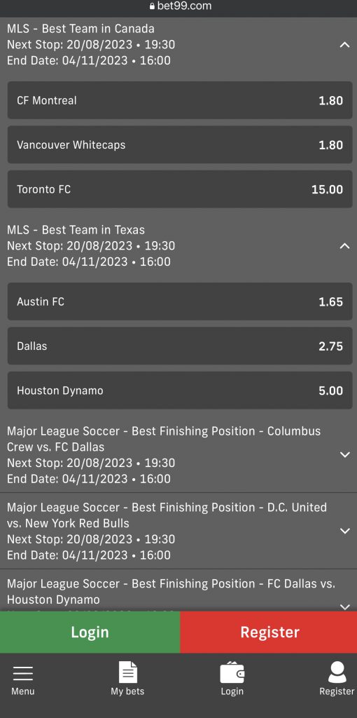 Bet99 MLS futures