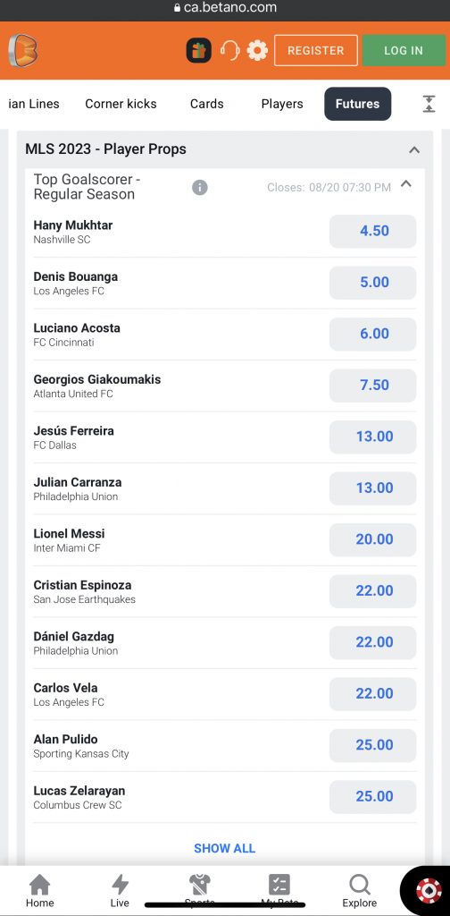 Betano top goalscorer prop bet