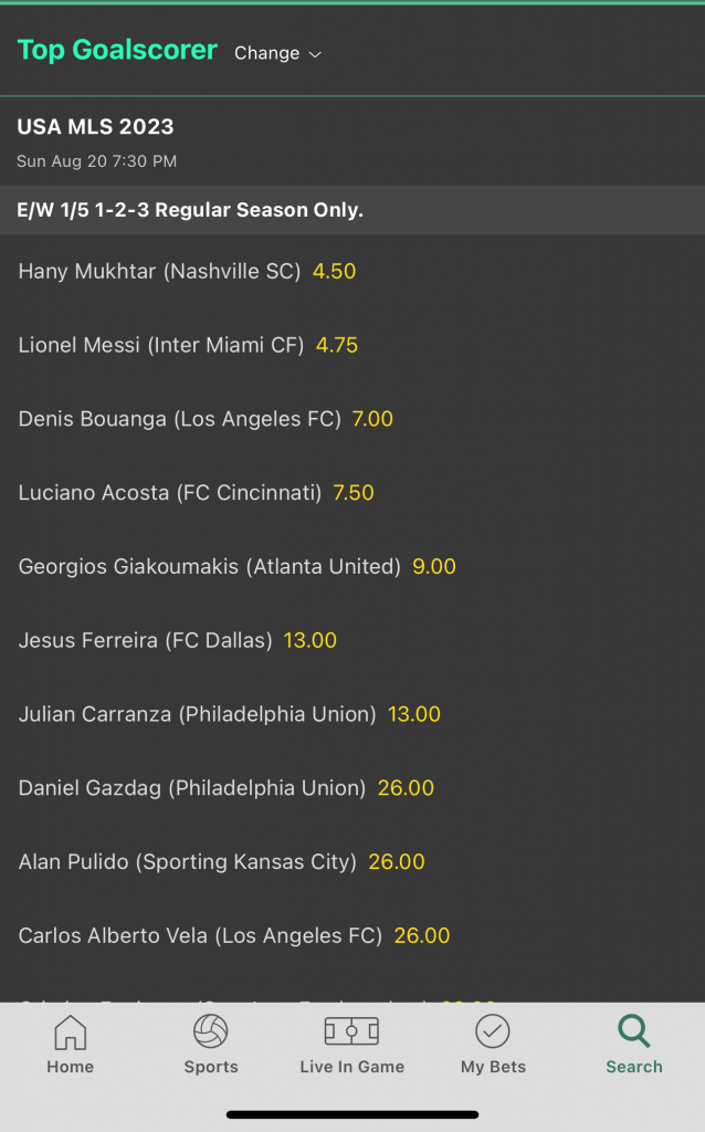 MLS top scorer bet at bet365