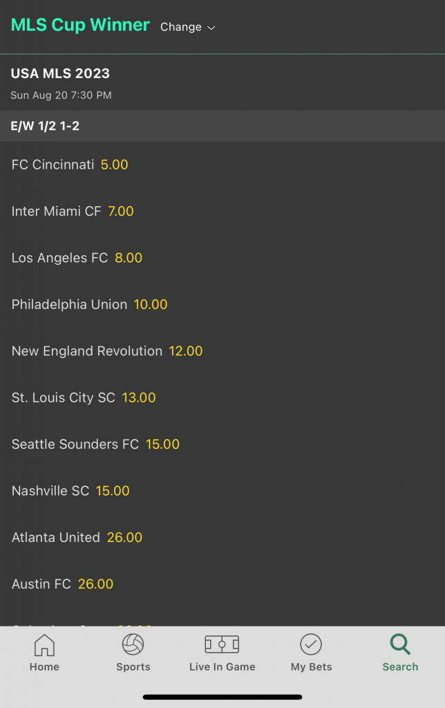 bet365 MLS winner futures