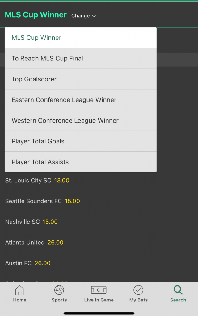 bet365 futures bets MLS conference winner