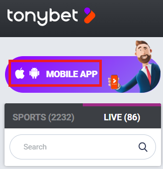 TonyBet mobile app download