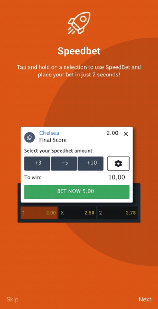 Betano app's speedbet option