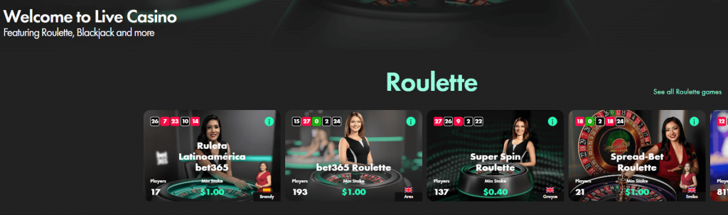 bet365 live casino section