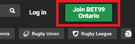 Bet99 Ontario's registration button