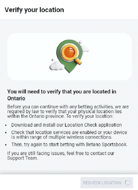 verify your location on Betano app