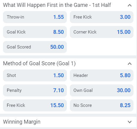 examples of soccer prop bets at Betano