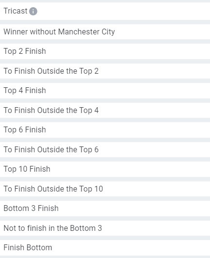 Futures bets for the Premier League at Betano