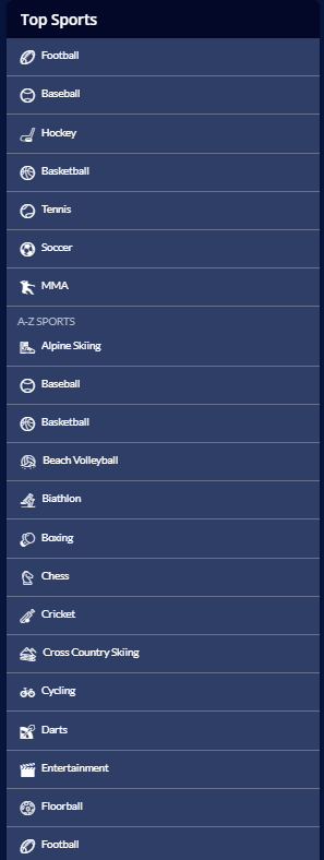 Sports Interaction nav menu