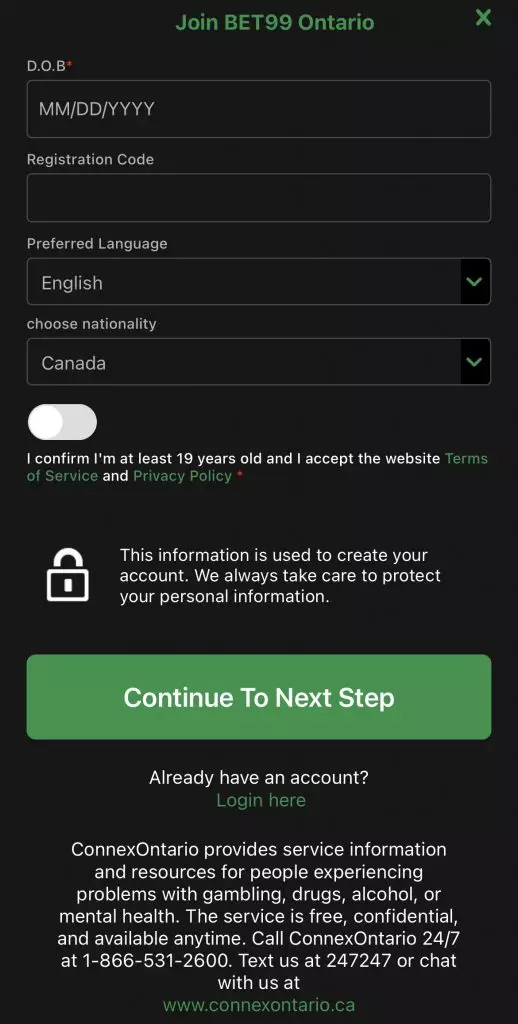 Account Signup Information: Preferred language and nationality