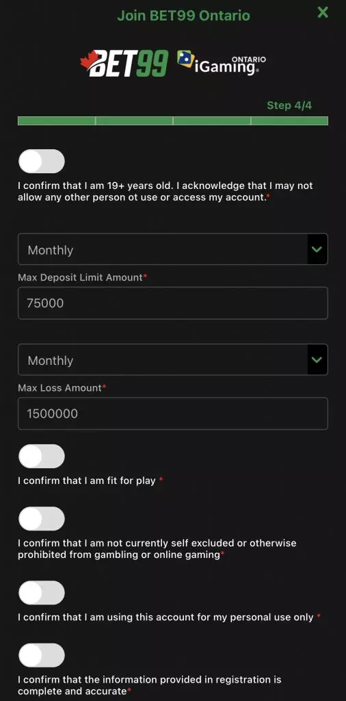 Set betting limits and answer final questions