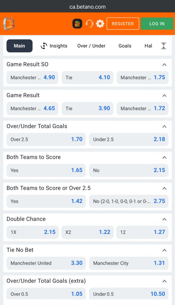 Betano Manchester Derby Main Bets