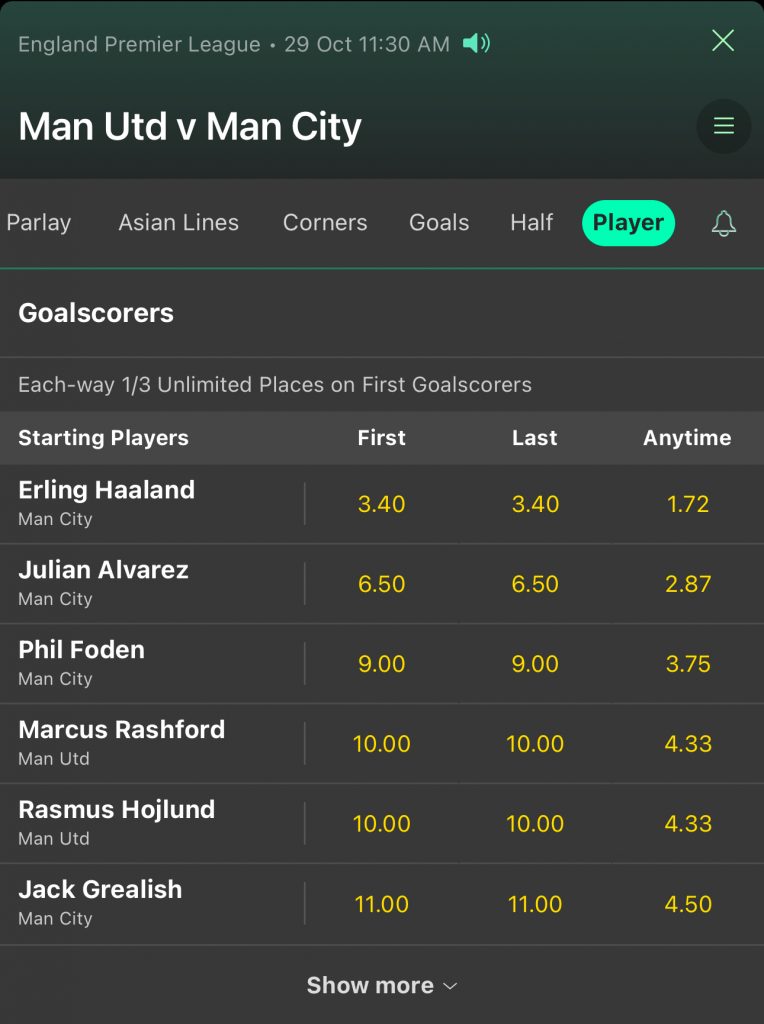 Manchester Derby goalscorers bet365